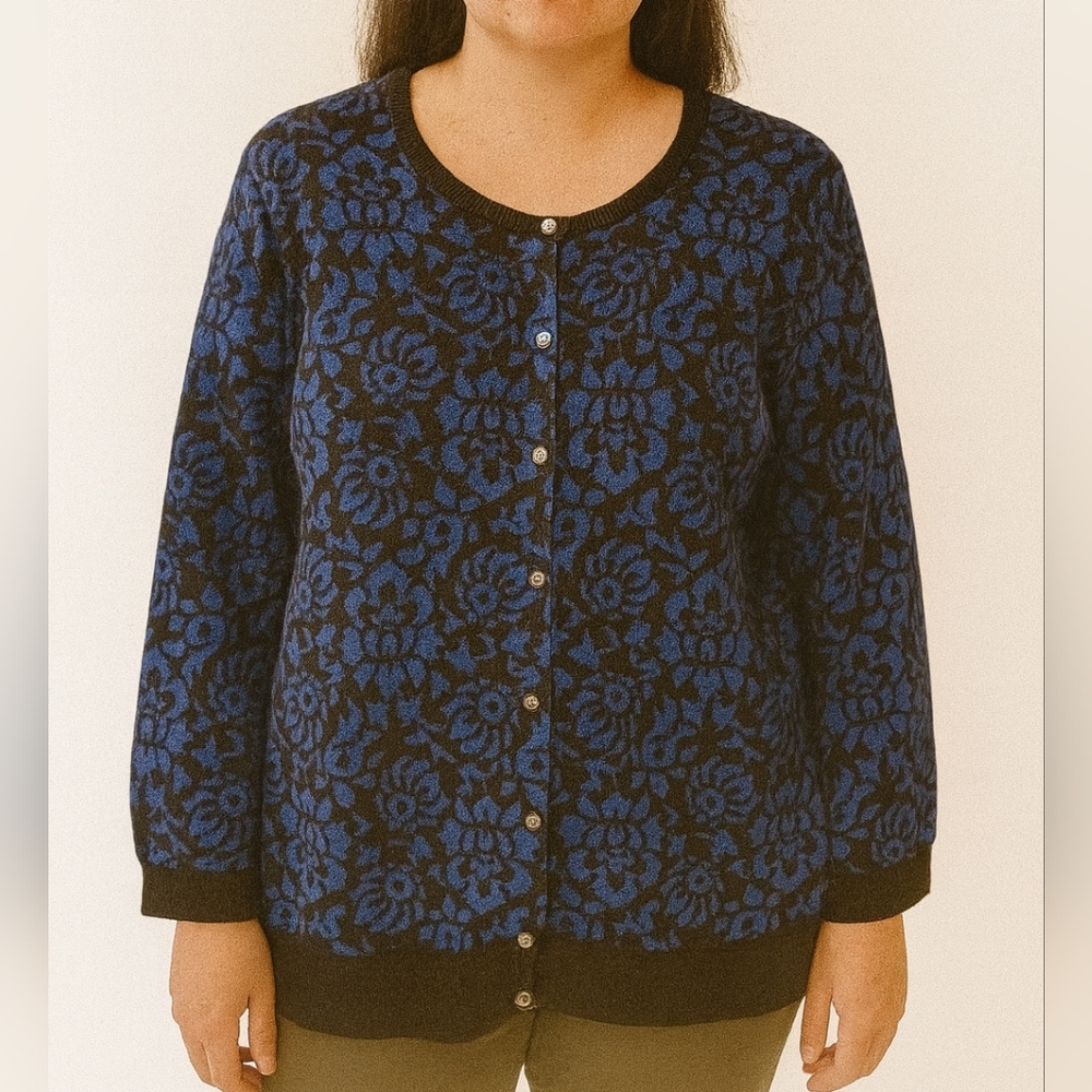 Lands' End Floral‎ Office Siren Business Corpwear Sweater Cardigan Size 3x